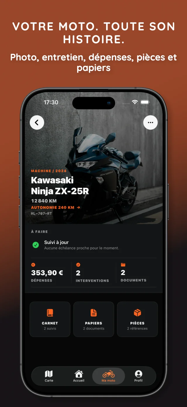 Garage Ma Moto avec photo, kilométrage et entretien de la moto