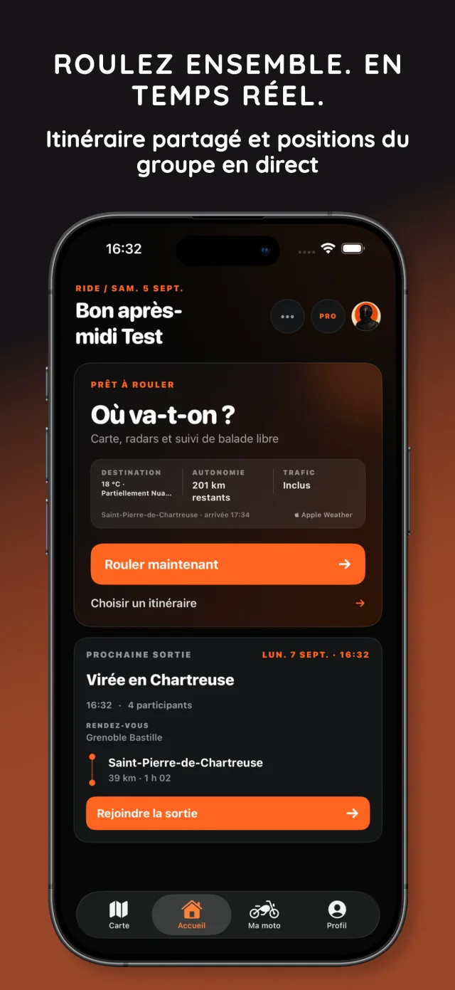 Suivi des positions du groupe MotoLert en temps réel